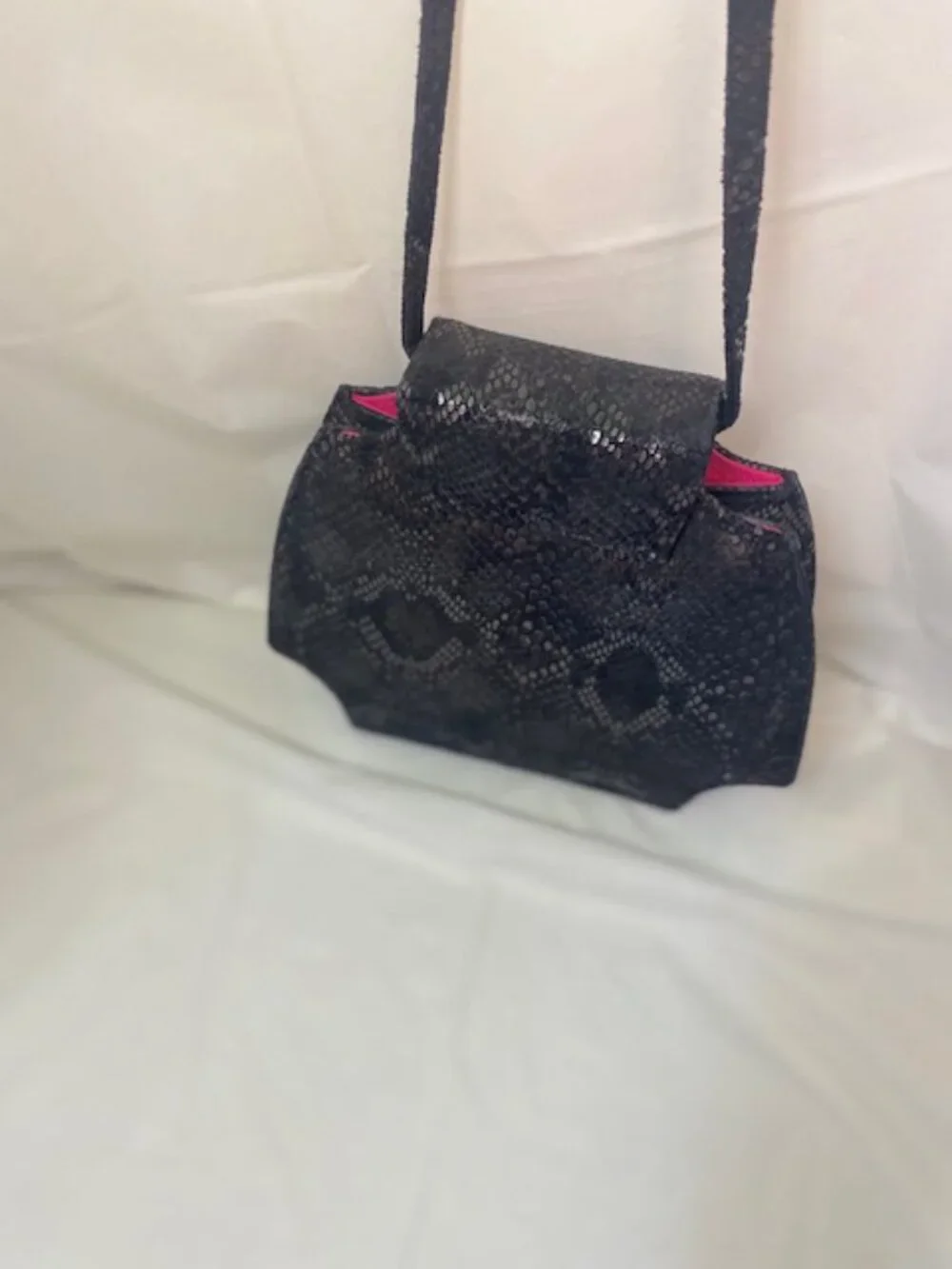 Michelle LaLonde Black Python-Embossed Structured Bag--Wearable Art